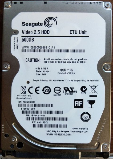 Seagate ST500VT000-1L6142 500GB laptop/Video HDD 2.5inch (SFF-8203 width=2.5inch height=7.0mm); 16MB Cache, 5400rpm $28.87 183563250971